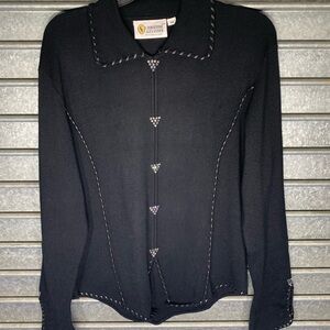 NWT Christine Alexander Black Sweater crystal Details & leather laces
